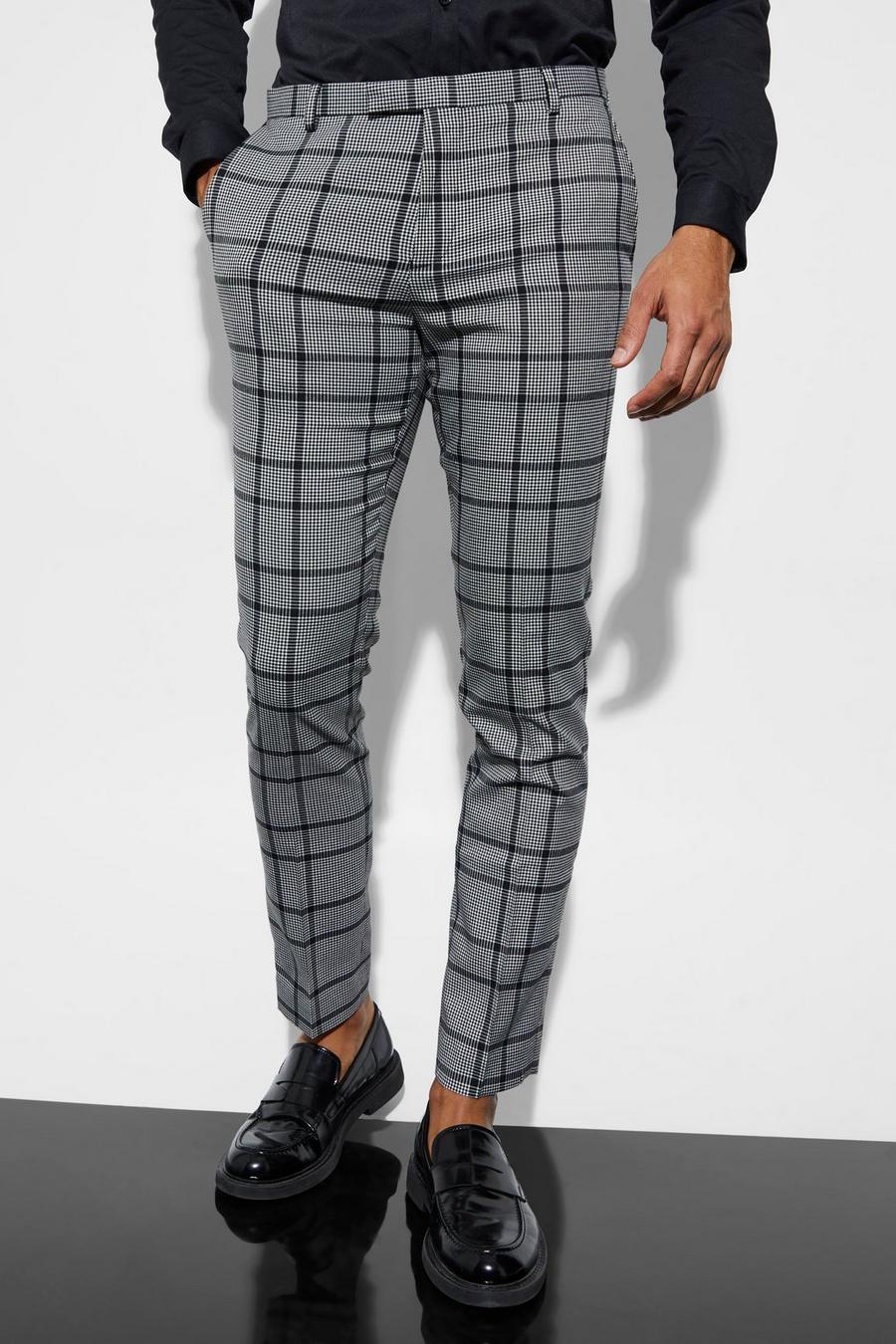 Black Skinny Fit Check Suit Trousers image number 1