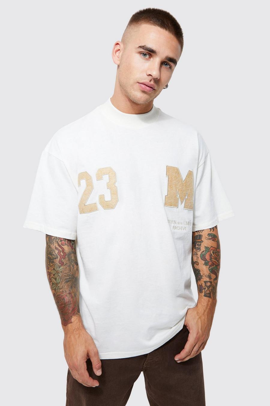Oversize T-Shirt mit Applique, Ecru blanc