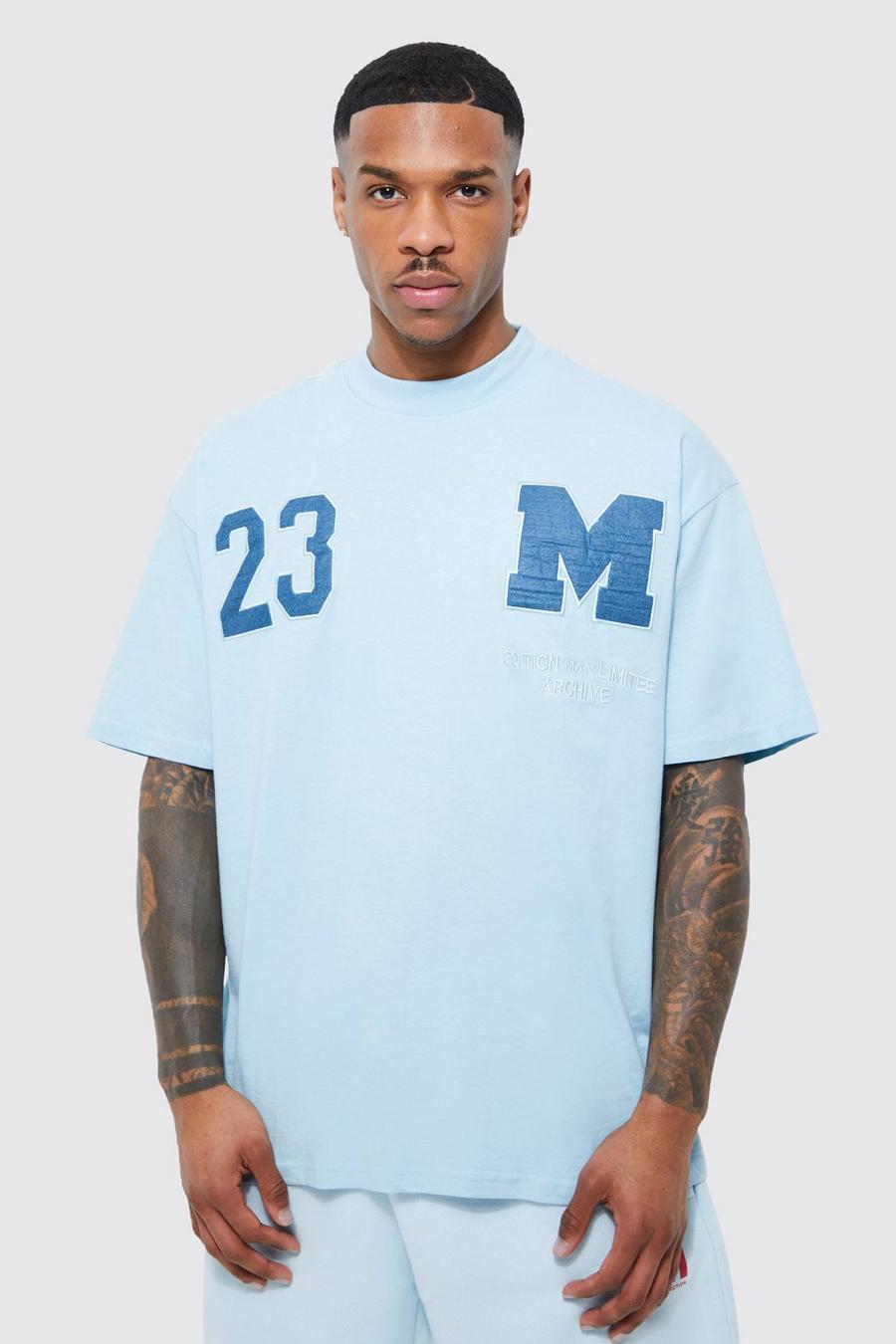 Light blue Oversized Varsity Applique T-shirt image number 1