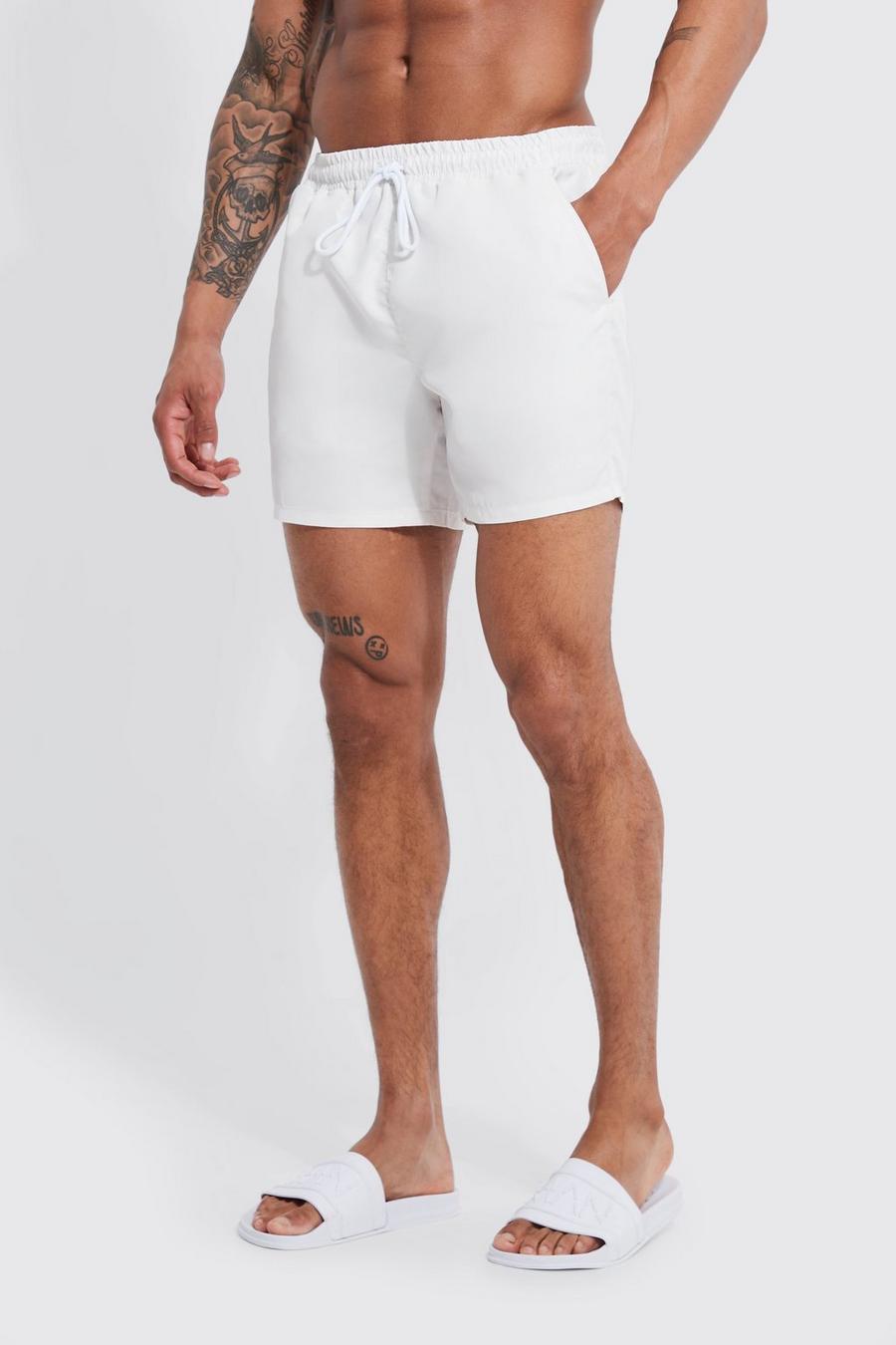 Ecru Mid Length Man Embroidered Swim Shorts image number 1