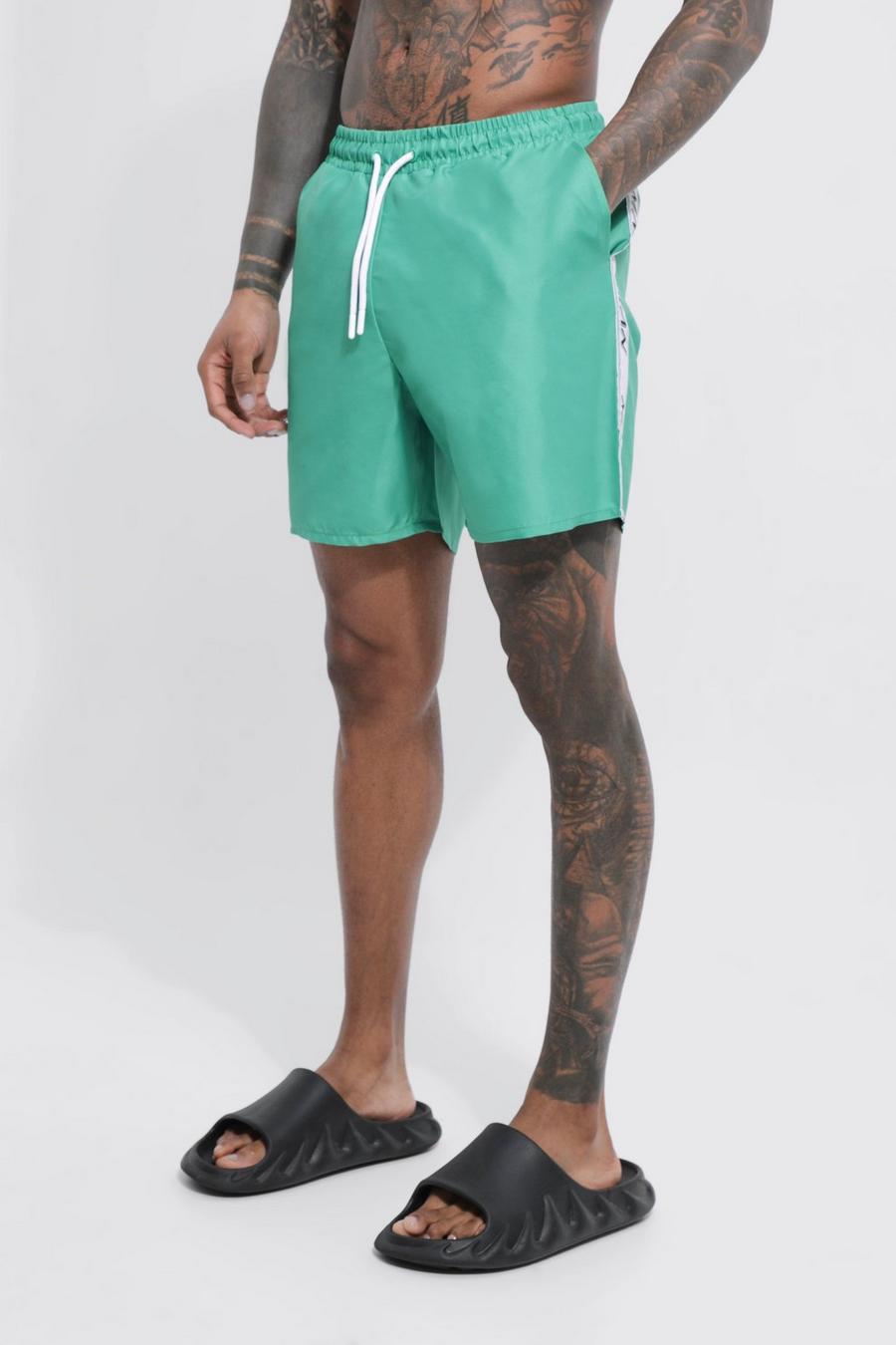 Green gerde Mid Length Man Tape Swim Shorts