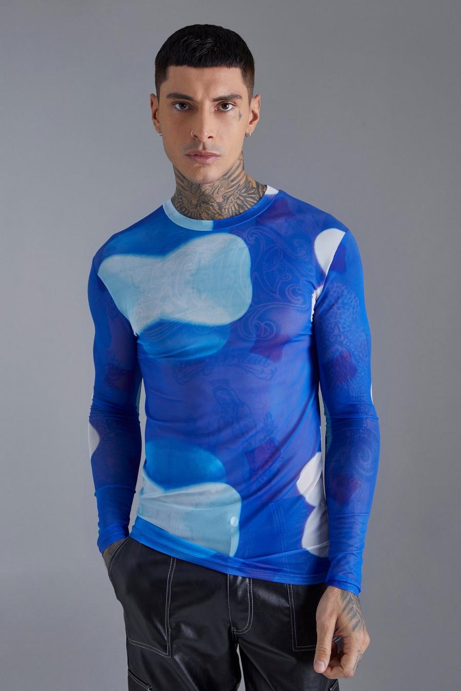 Blue Muscle Long Sleeve Ombre T-shirt image number 1