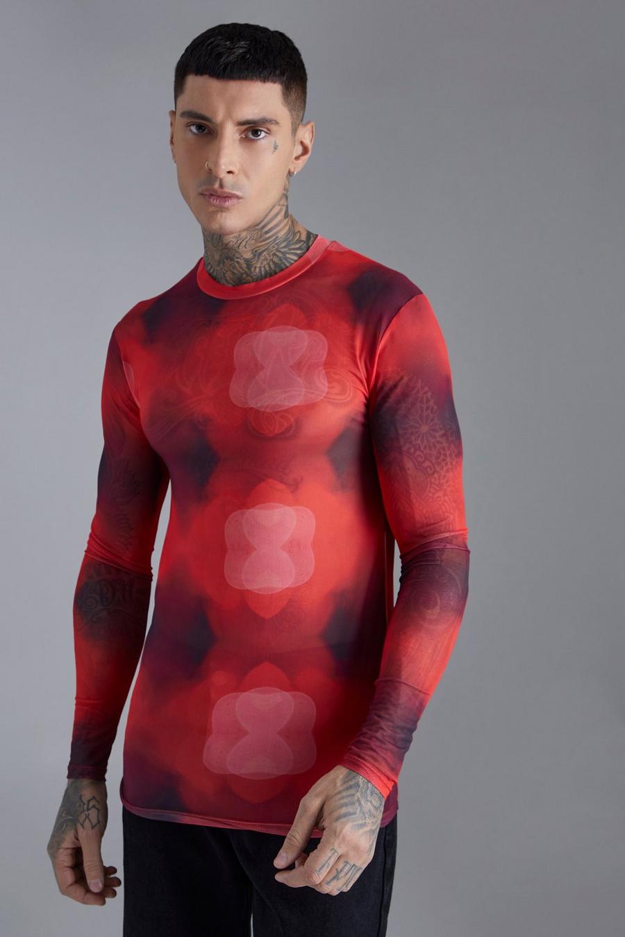 Red Muscle Long Sleeve Ombre T-shirt image number 1