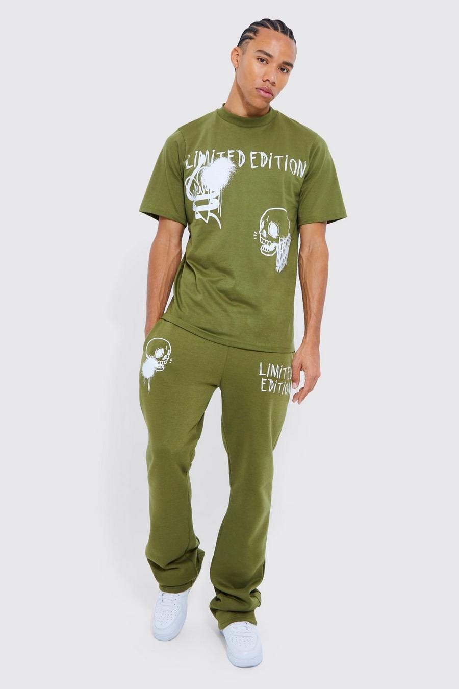 Tall T-Shirt Trainingsanzug mit Graffiti-Print, Khaki