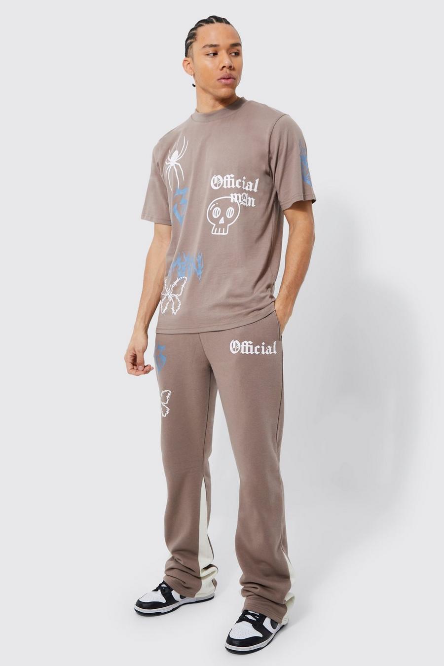 Tall Graffiti Gusset T-shirt Tracksuit, Taupe beis