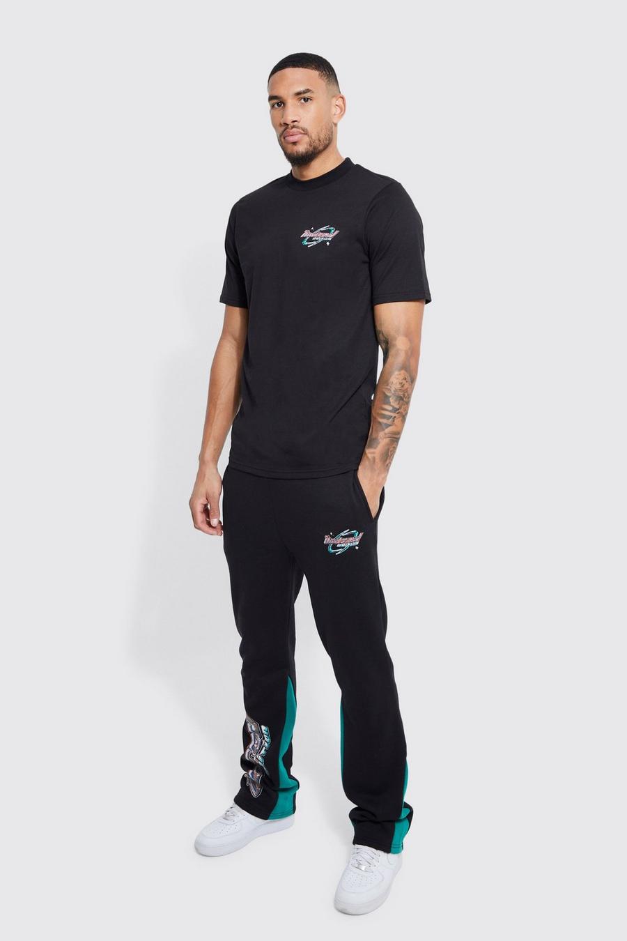 Tuta sportiva T-shirt Tall con grafica e inserti, Black image number 1
