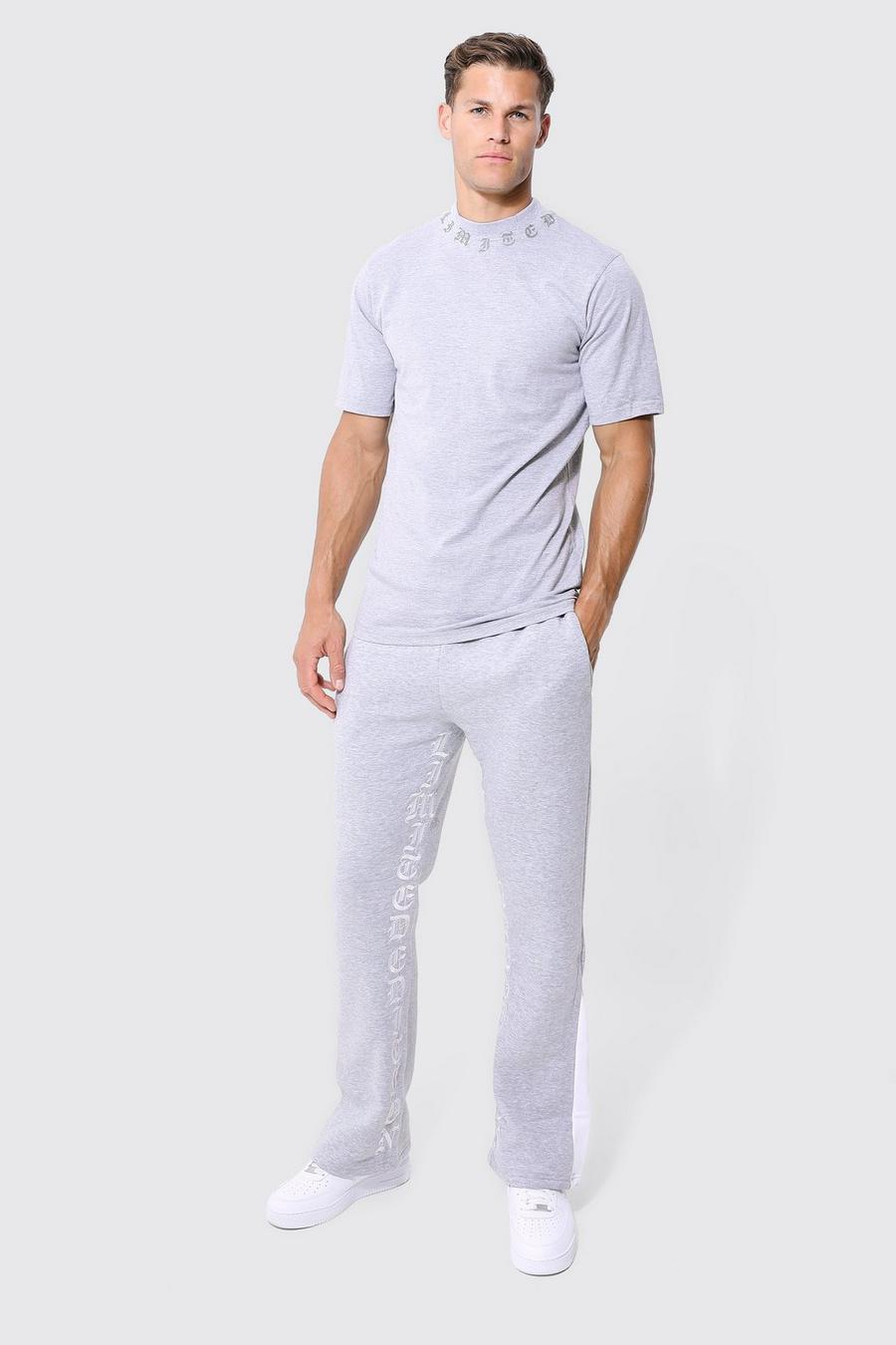 Grey marl Tall Gothic Print Gusset T-shirt Tracksuit