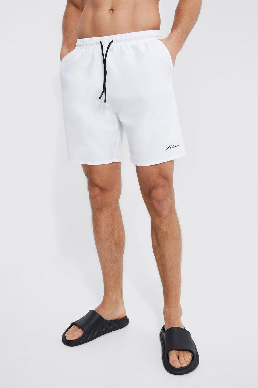 White Tall Man Signature Mid Length Swim Shorts image number 1