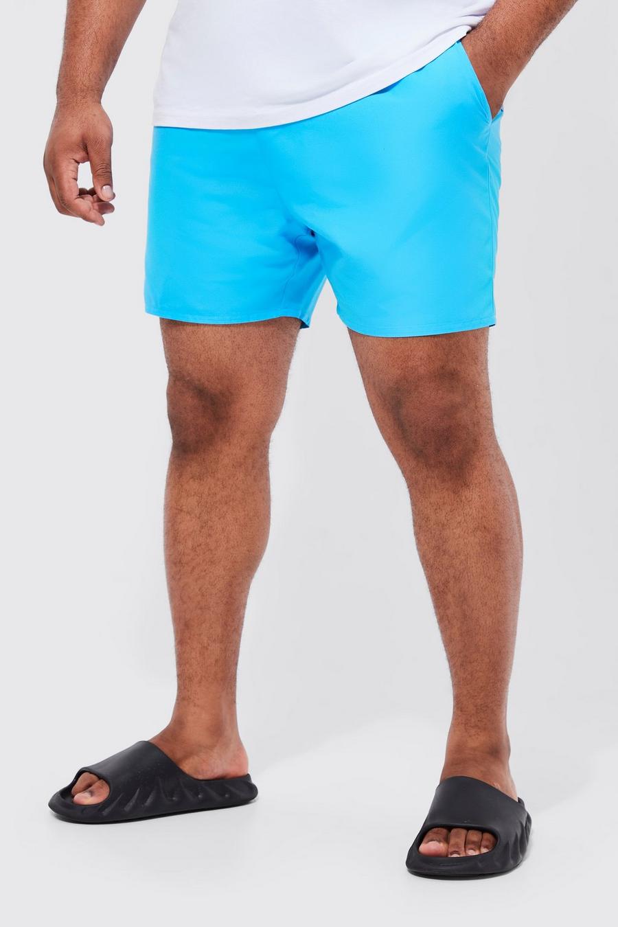 Light blue Plus Mid Length Plain Swim Shorts