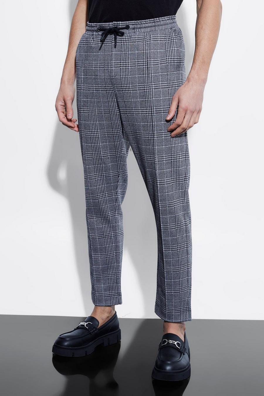 Black Tapered Jersey Check Smart Jogger Trousers