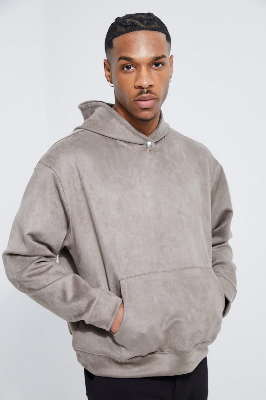 Grey Oversized Boxy Scuba Suede Hoodie image number 1