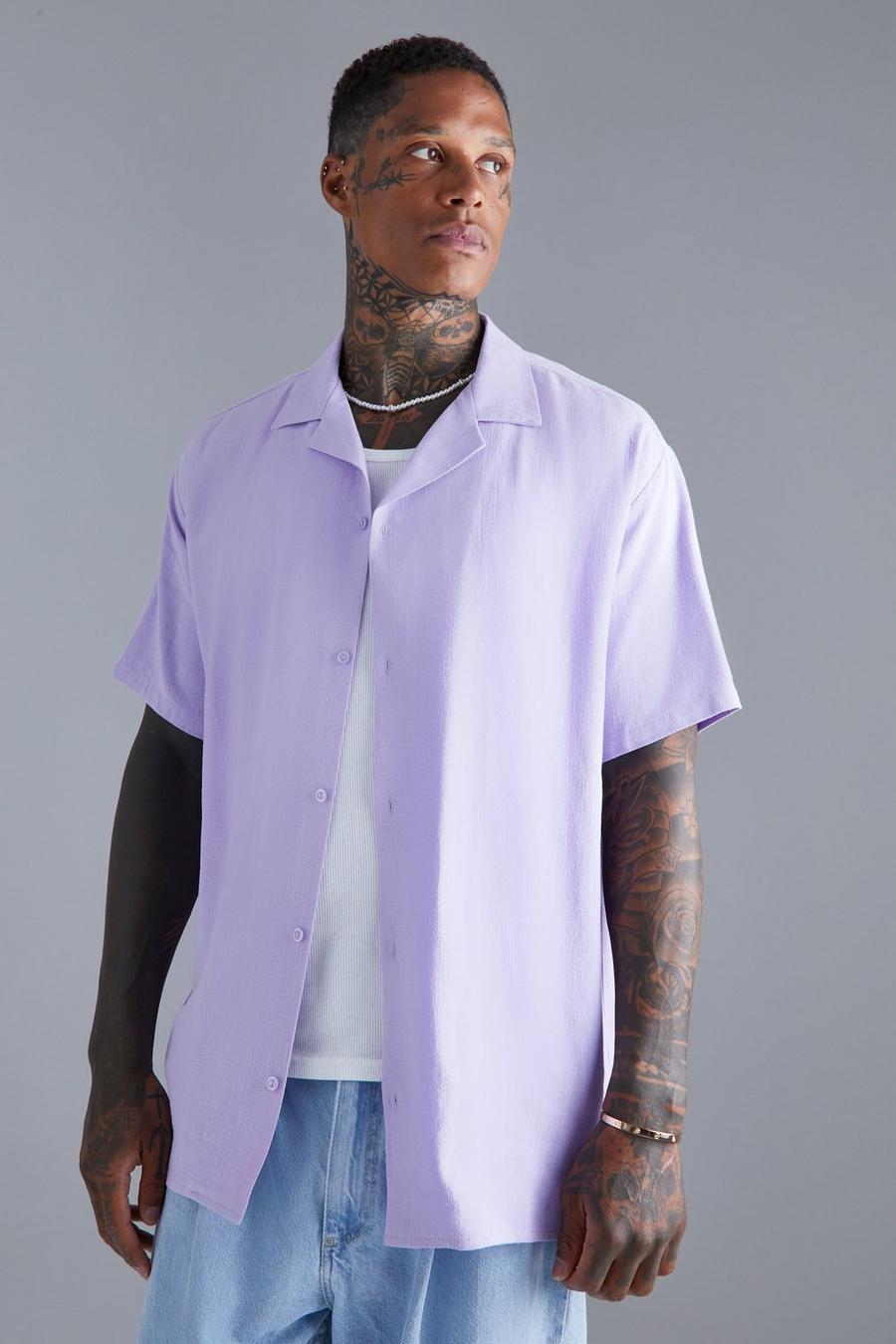 Kurzärmliges Oversize Leinen-Hemd, Lilac image number 1