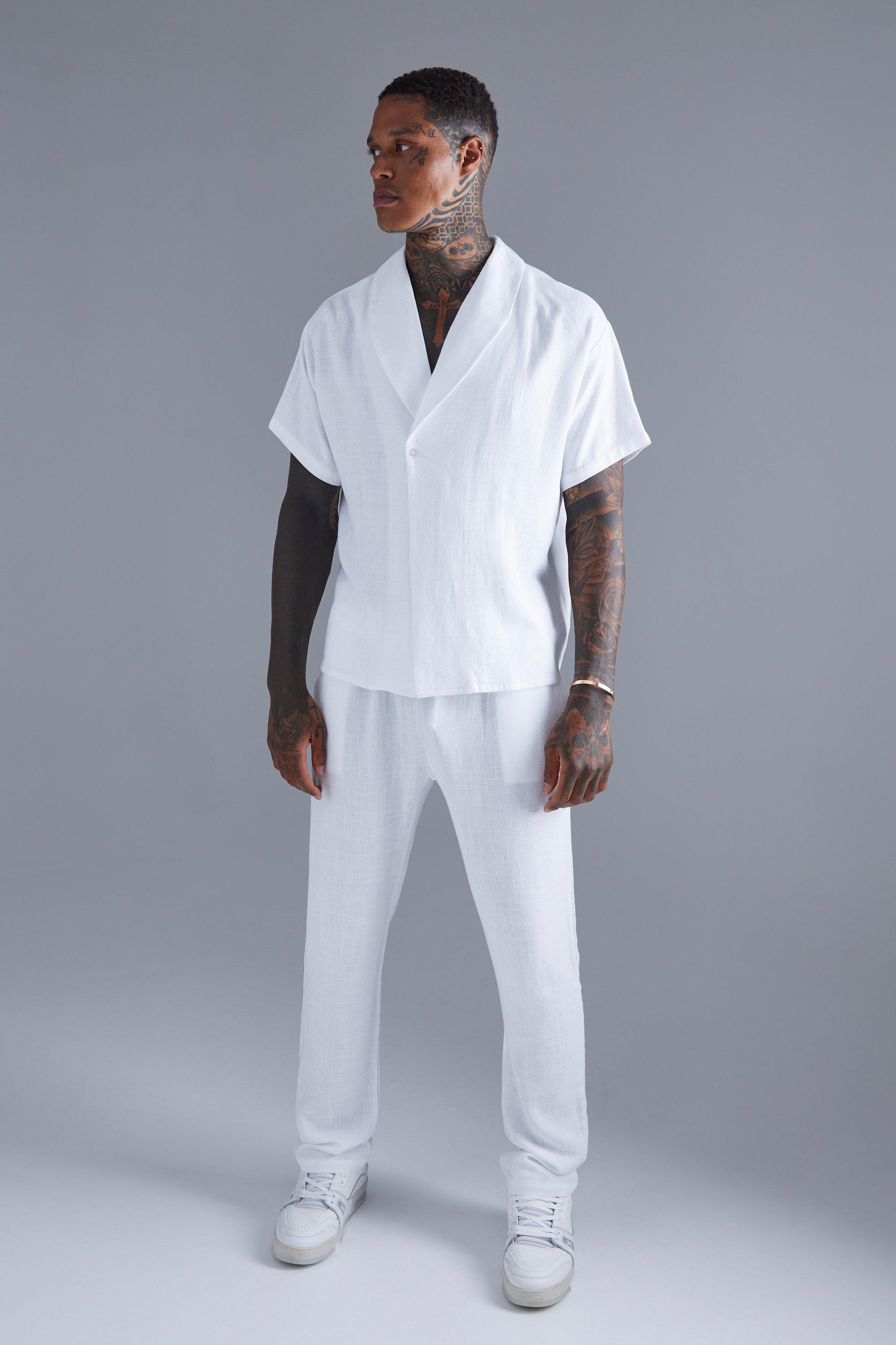 Short Sleeve Shawl Collar Linen Shirt boohoo