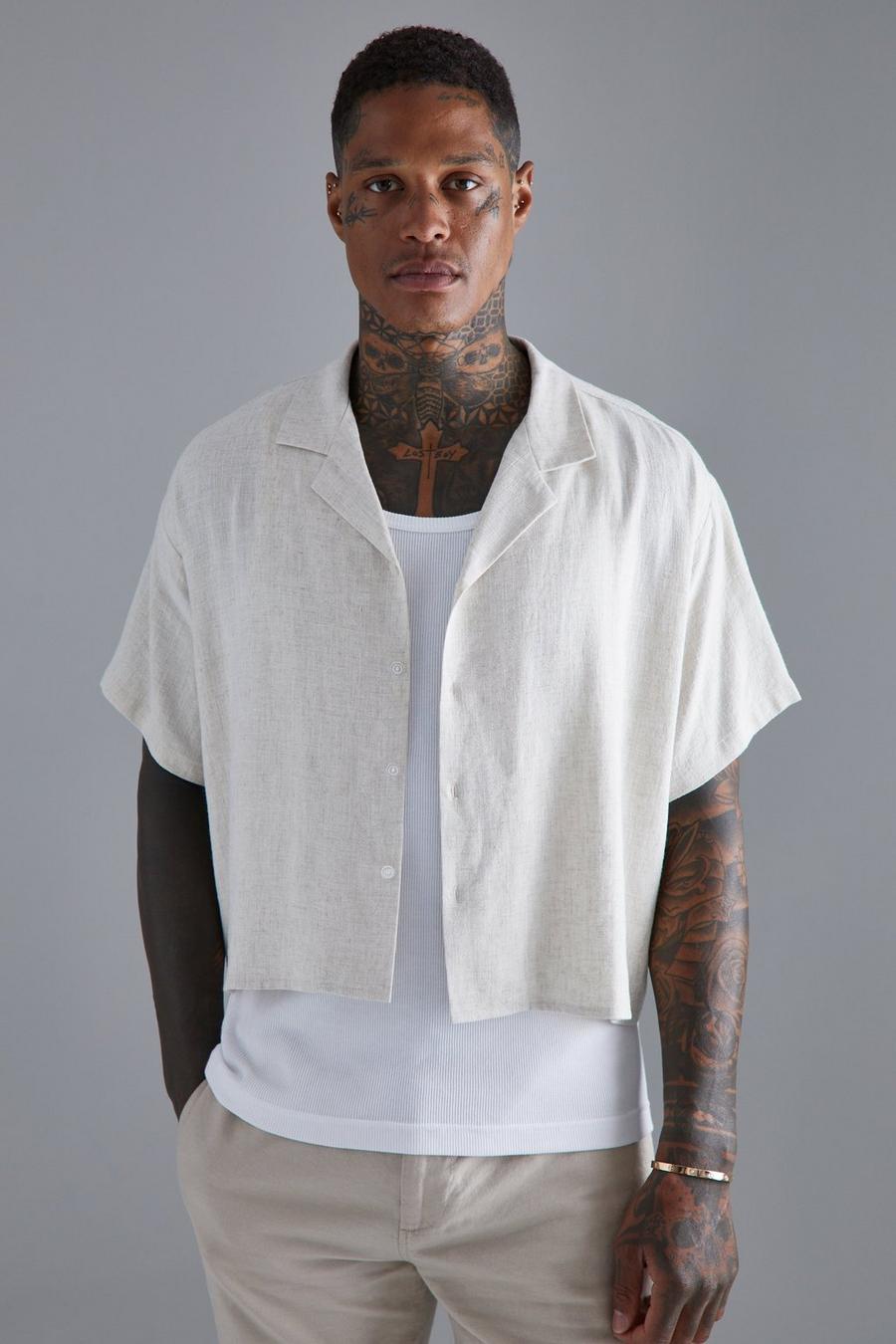 Natural Extreme Boxy Linen Revere Shirt image number 1
