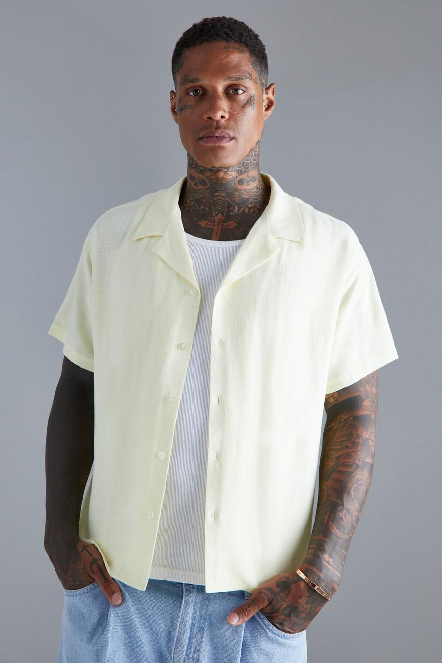 Yellow Short Sleeve Boxy Linen Revere Shirt image number 1
