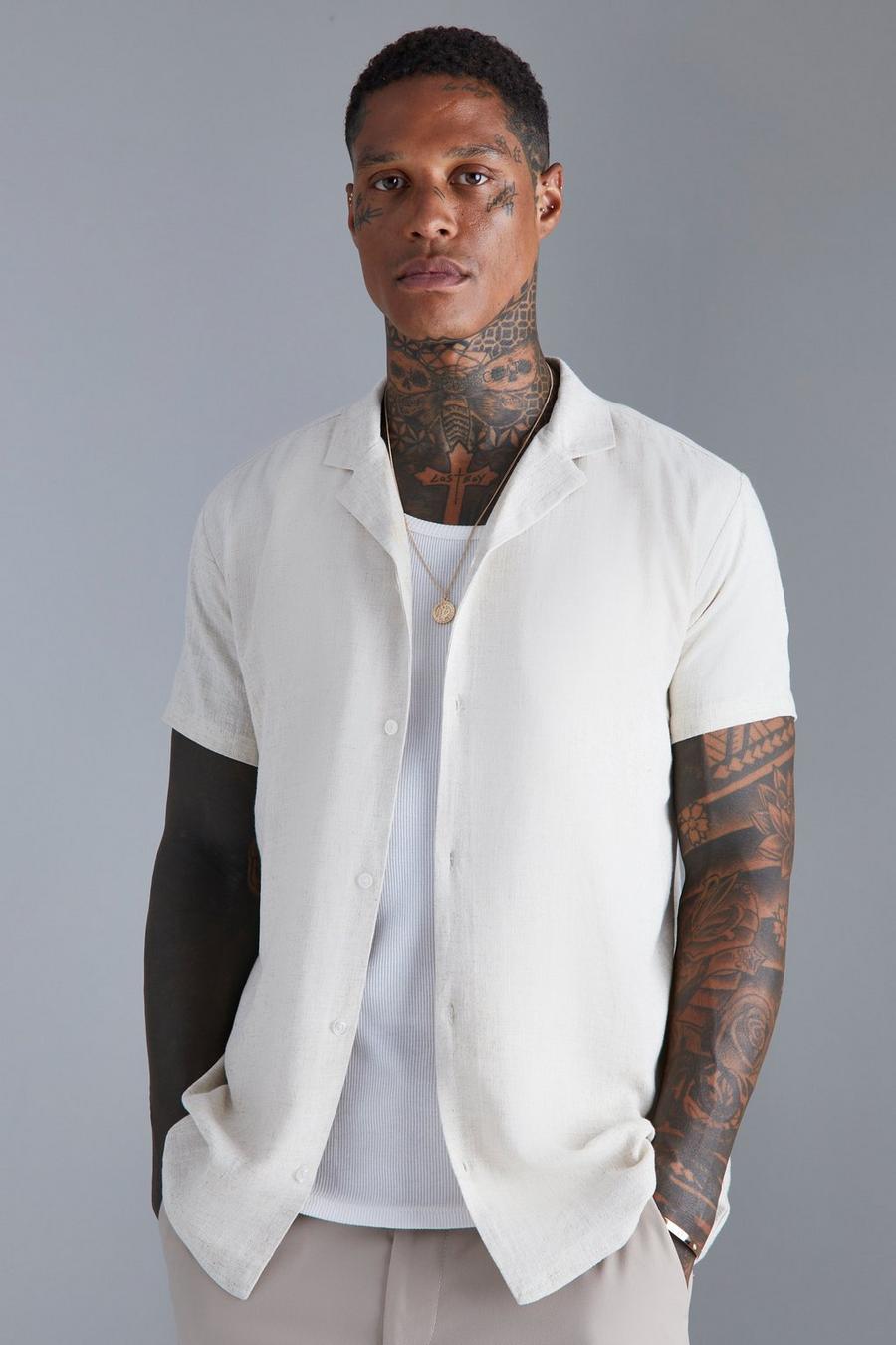 Natural beige Short Sleeve Linen Revere Shirt 