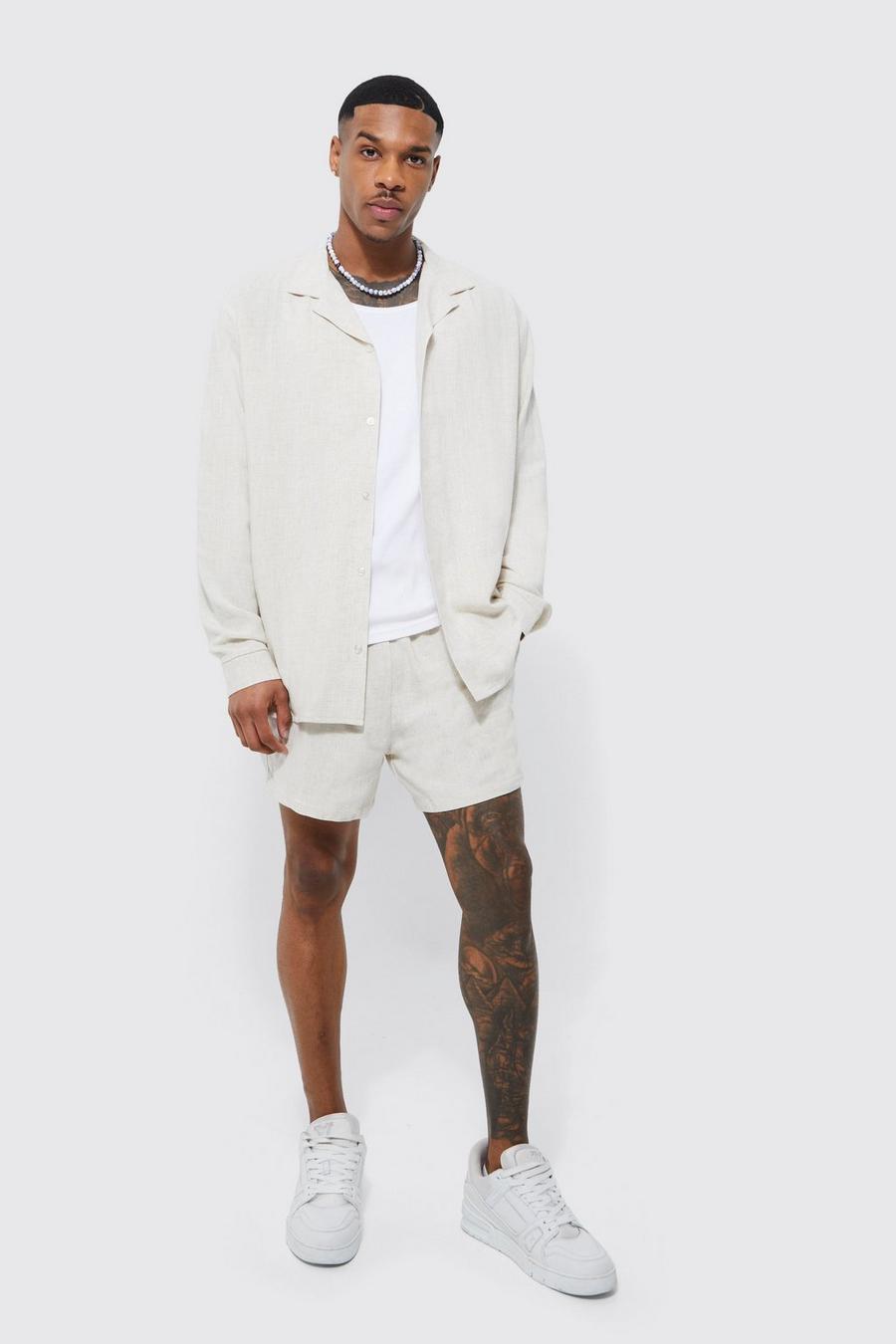 Men's Oversized Linen Shirt And Relaxed Short Set | Boohoo UK