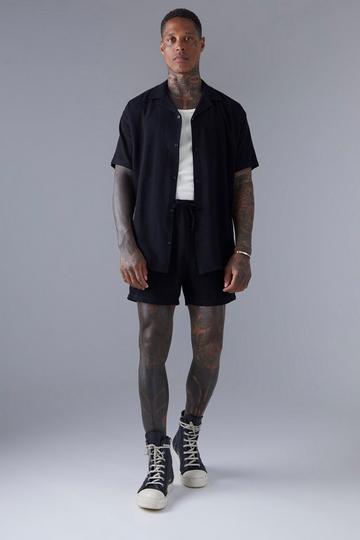 Oversized Linen Shirt And Relaxed Short Set black