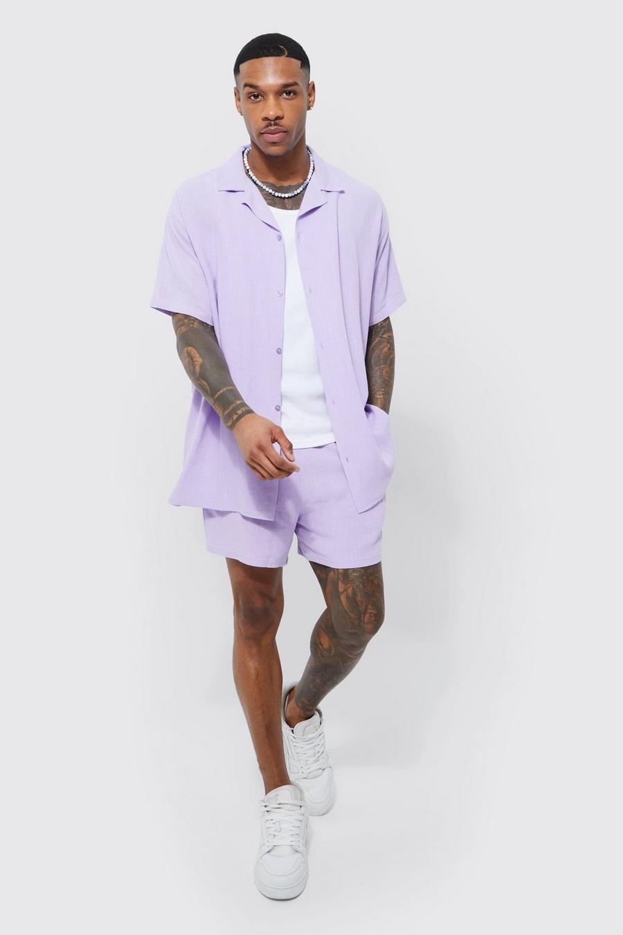Lilac purple Oversized Linen Shirt And Relaxed Short Set image number 1