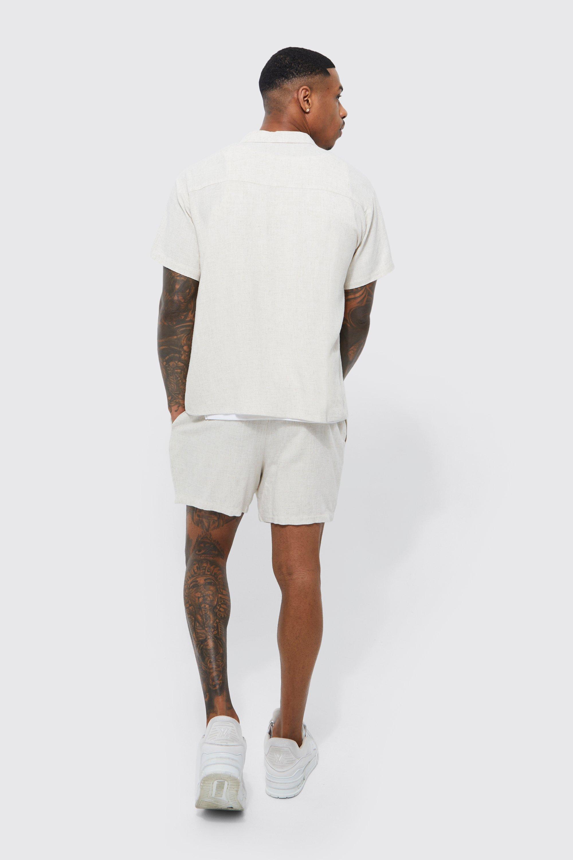 Boxy Linen Shirt And Mid Length Short Set | Boohoo