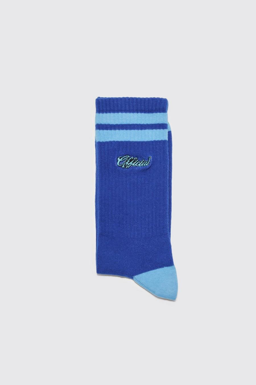 Official Embroidered Sports Stripe Socks, Navy blu oltremare