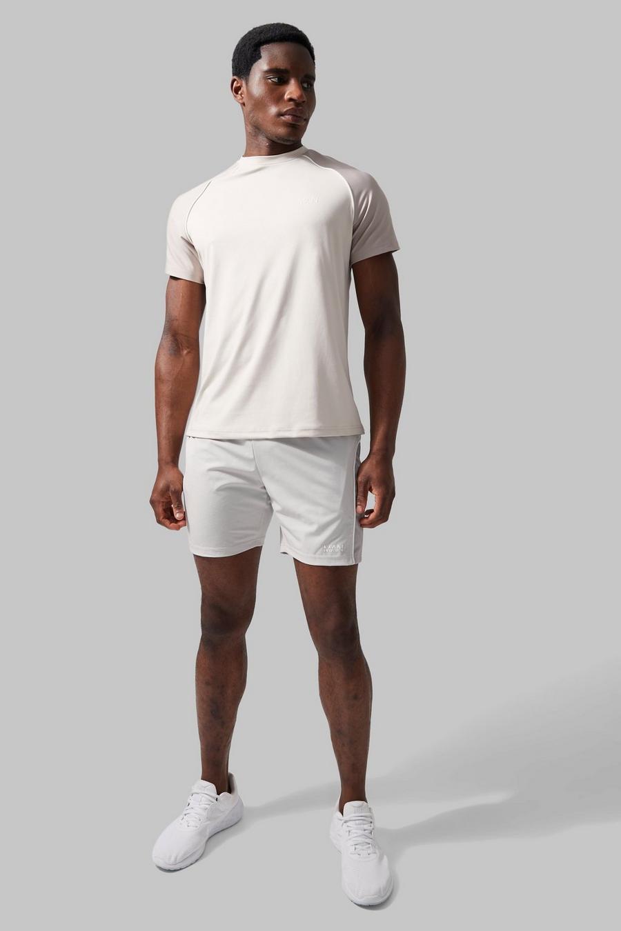 Taupe beis Man Active Performance Colour Block Short Set image number 1