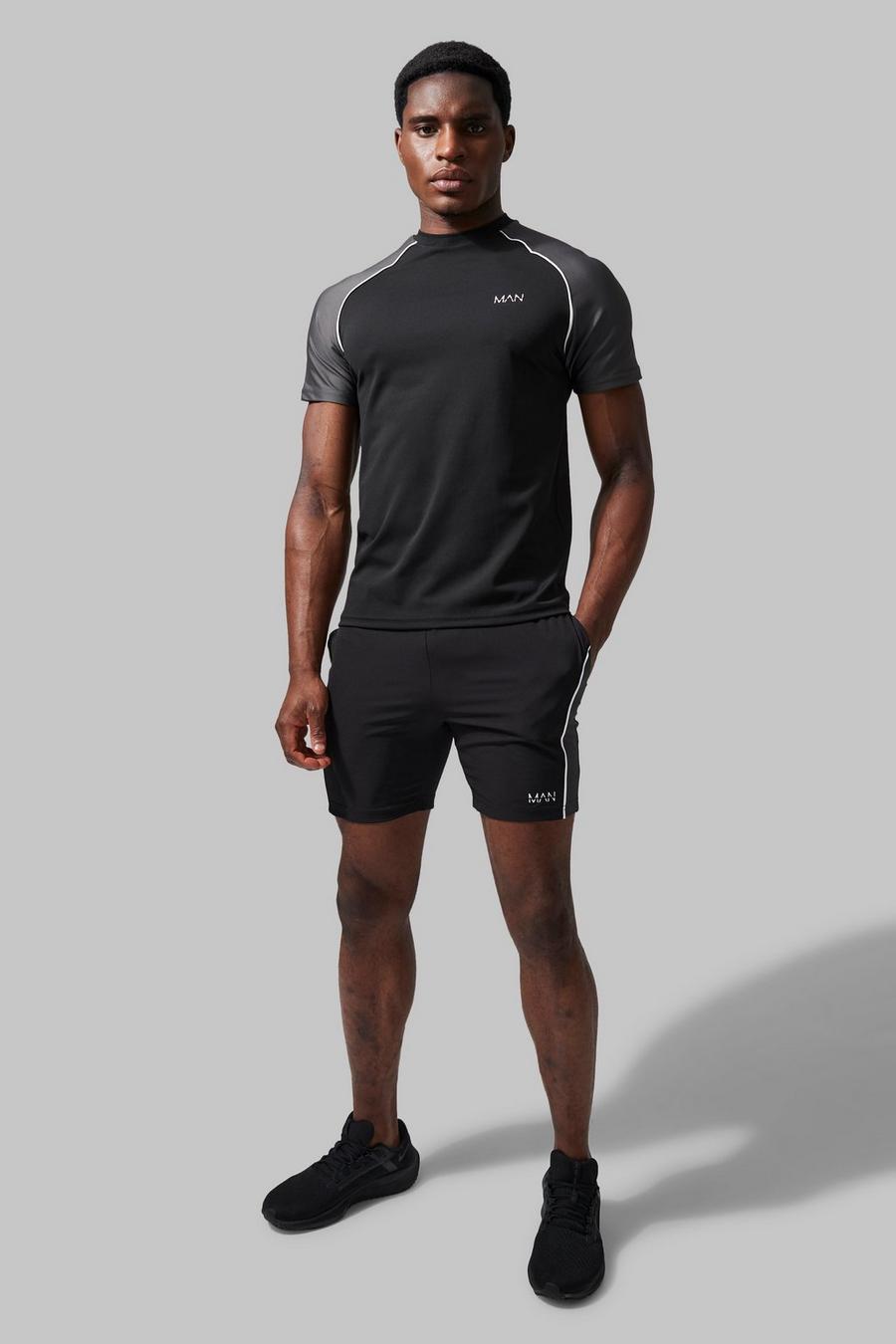 Man Active Performance Colorblock Shorts-Set, Black