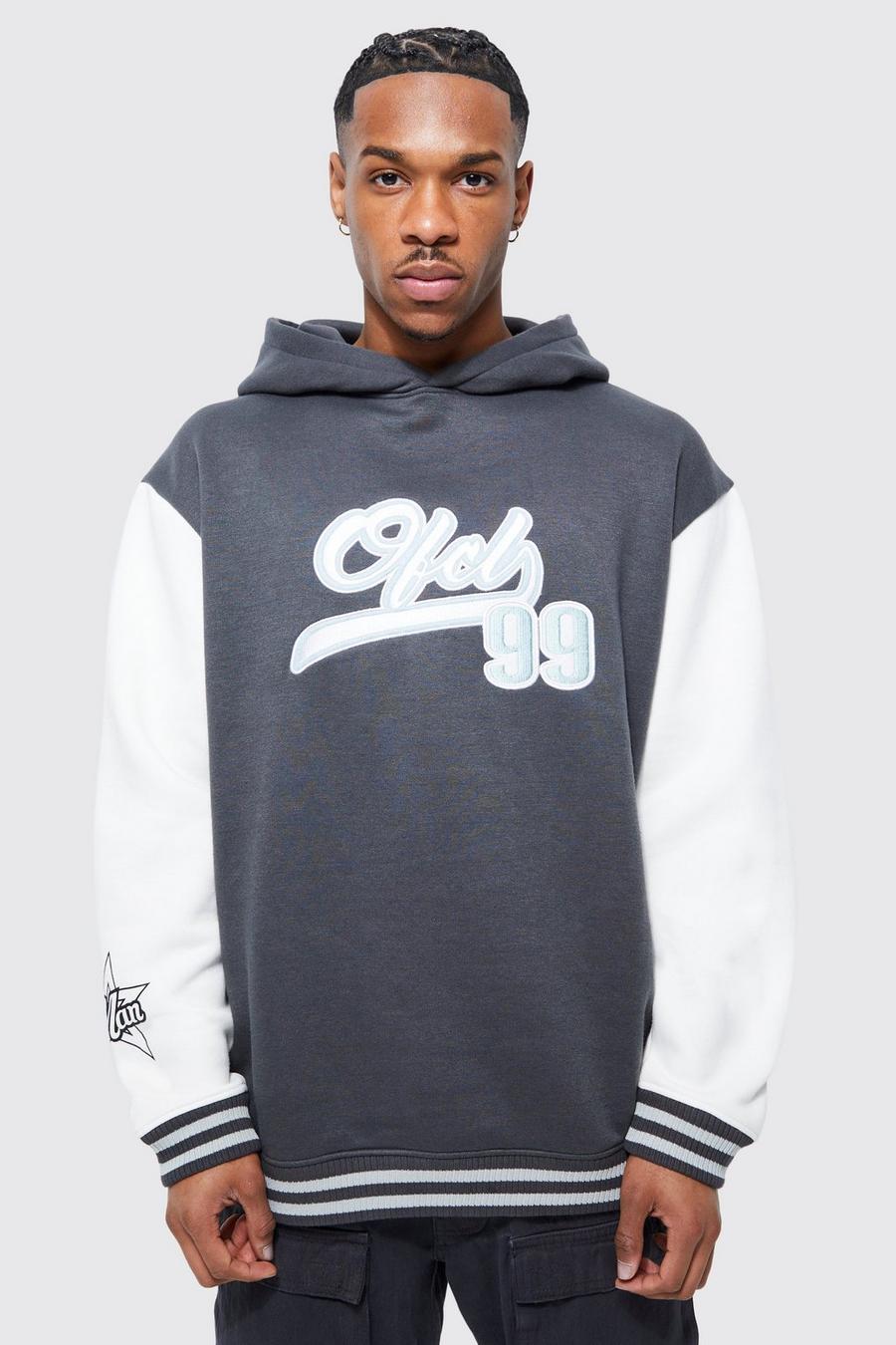 Charcoal Oversized Multi Varsity Graphic Hoodie image number 1