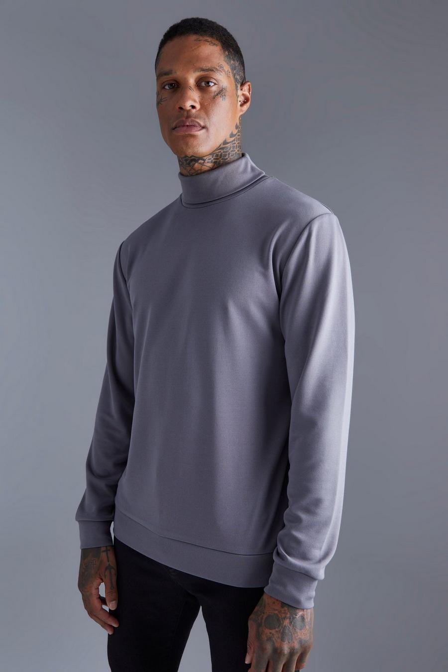 Charcoal Slim Premium High Neck Sweatshirt image number 1