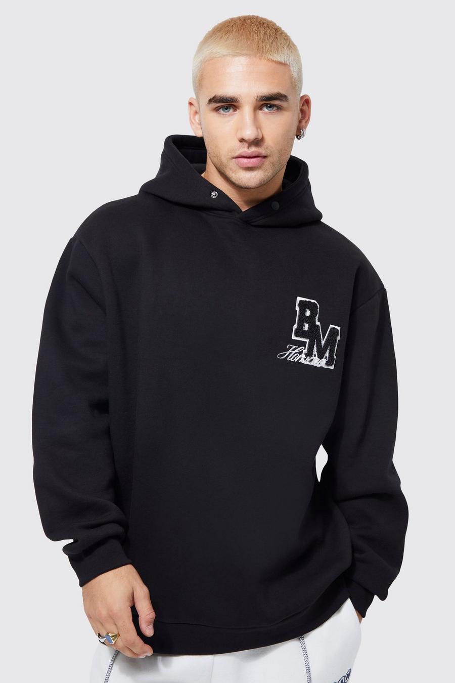 Black Oversized Hoodie With Varsity Applique image number 1