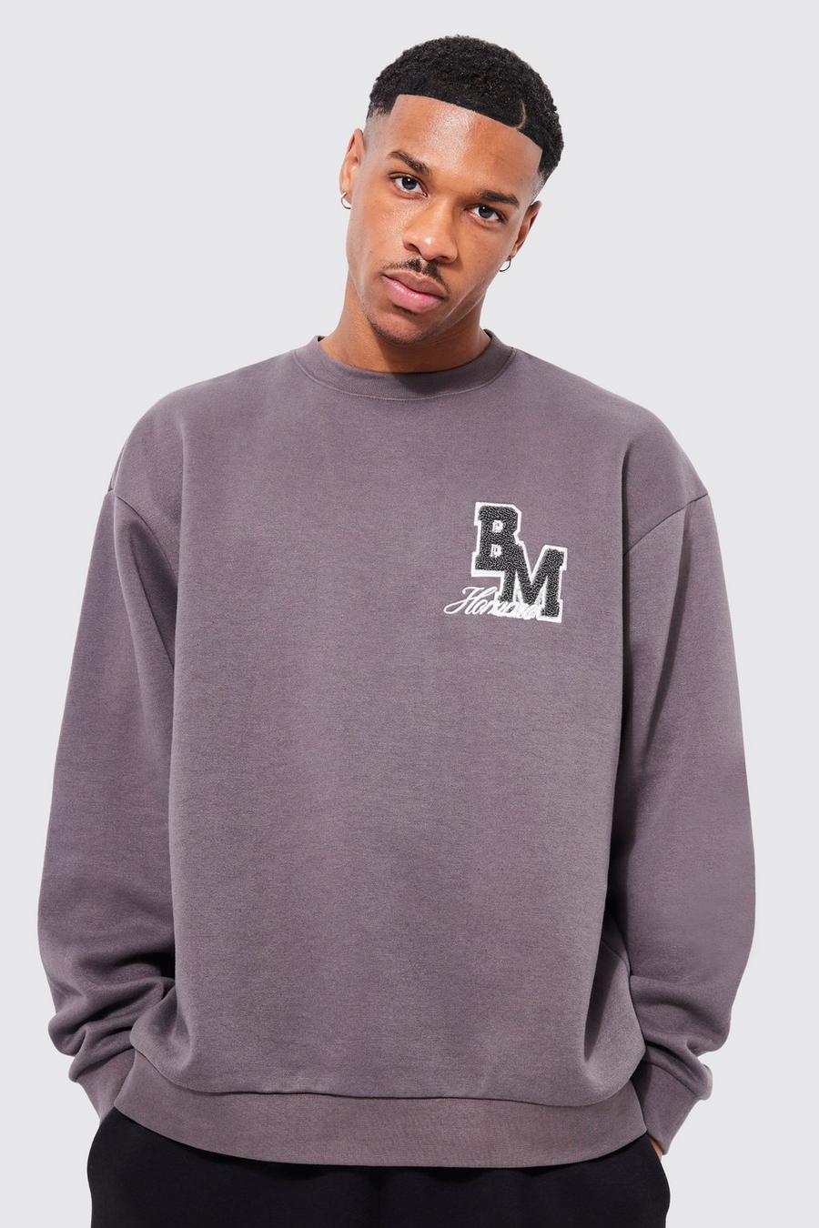 Oversized Sweat With Varsity Applique, Charcoal gris