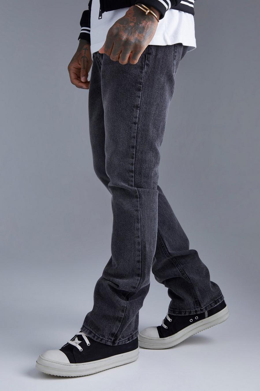 Jeans a zampa Slim Fit in denim rigido, Dark grey
