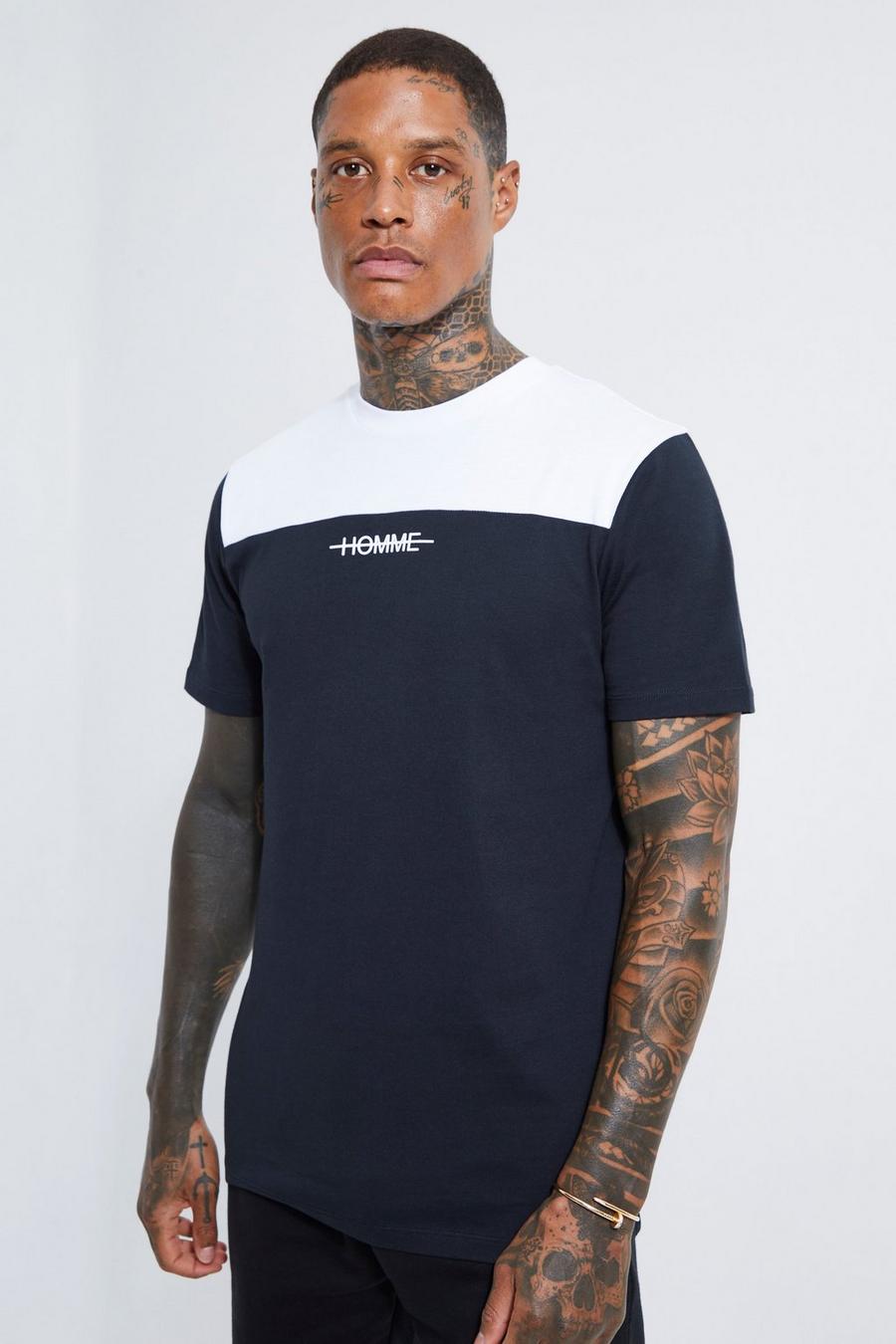 Black Slim Fit Homme Colour Block T-shirt