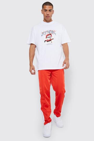 Red Oversized T-shirt & Tricot Jogger Set