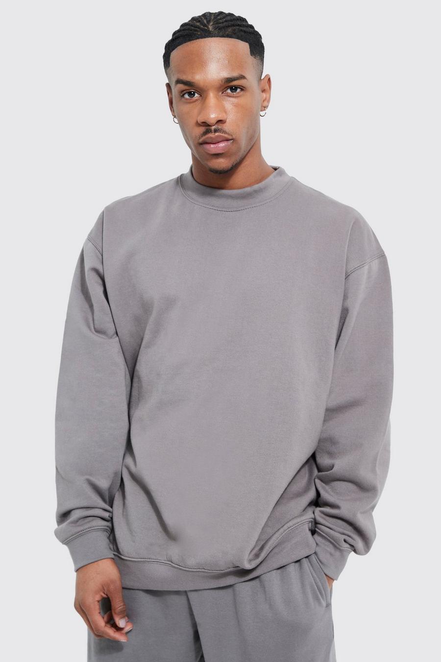 Charcoal grey Basic Oversized Extended Neck Sweatshirt