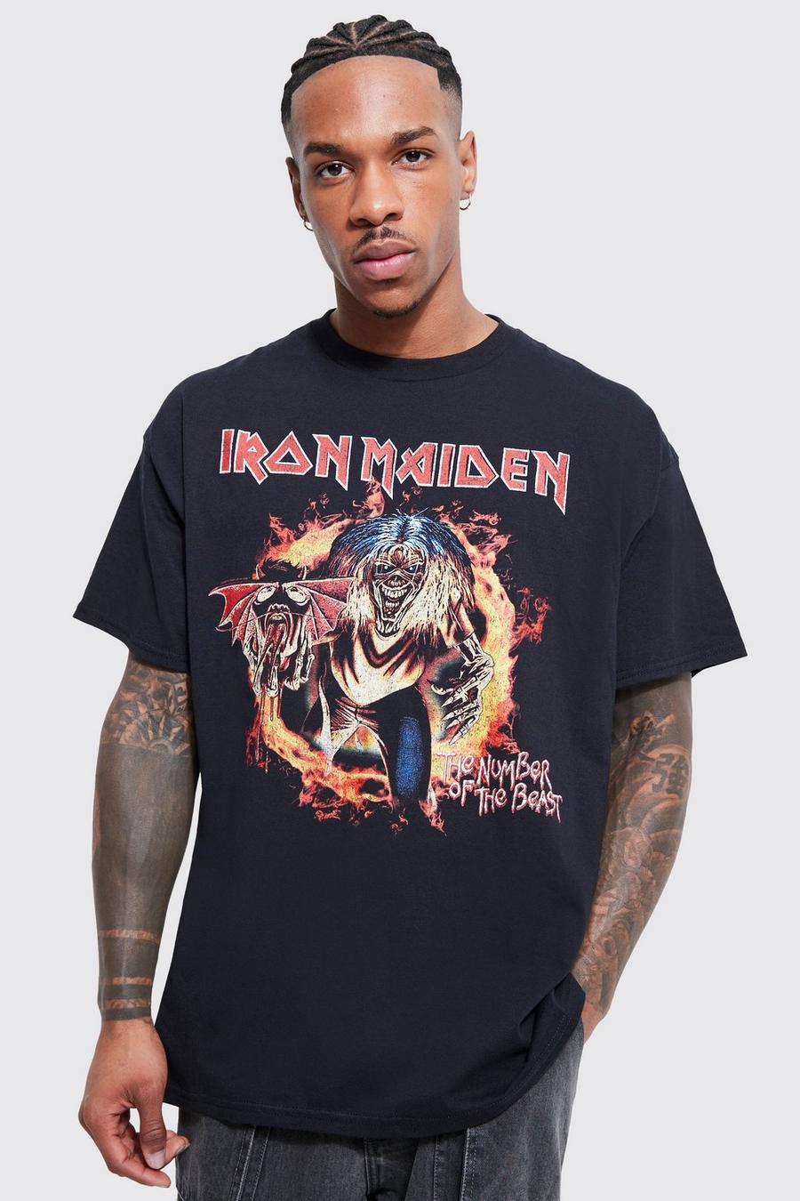 Black Oversized Iron Maiden License T-shirt image number 1