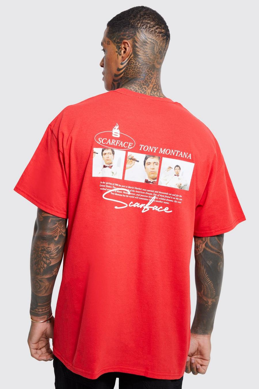 Red röd Oversized Scarface License T-shirt