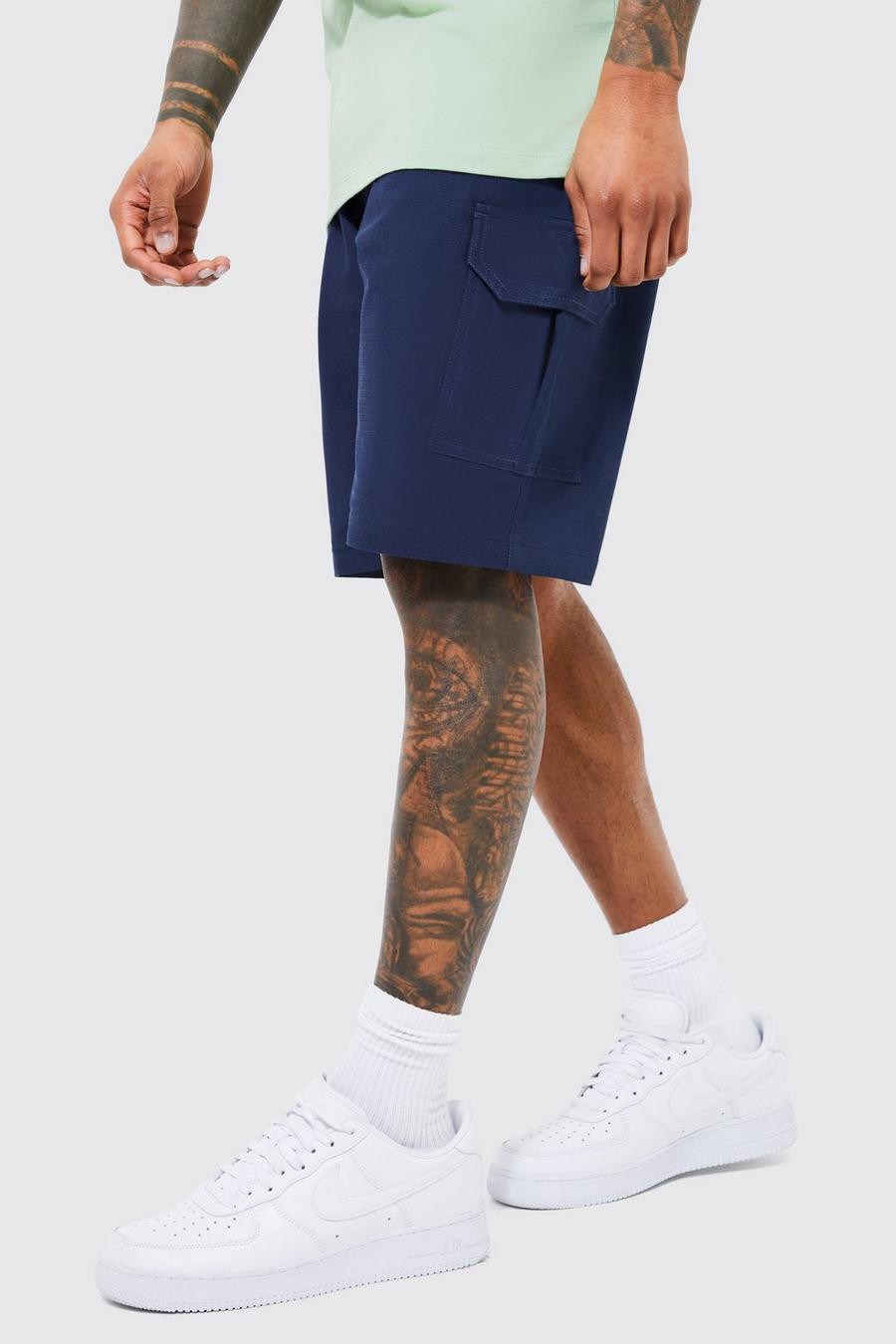 Navy Relaxed Fixed Waist Ripstop Cargo Short image number 1
