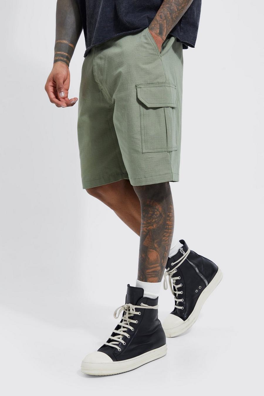 Khaki Relaxed Fixed Waist Ripstop Cargo Short image number 1