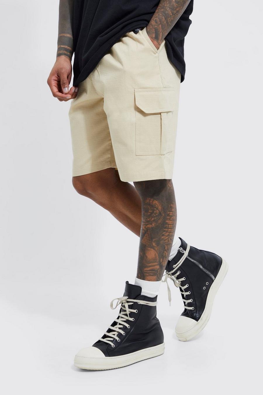 Lockere Cargo-Shorts mit elastischem Bund, Stone beige
