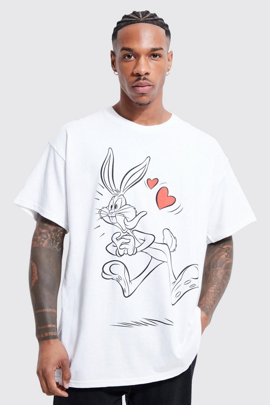 T-shirt oversize di Bugs Bunny con grafica di cuore, White bianco
