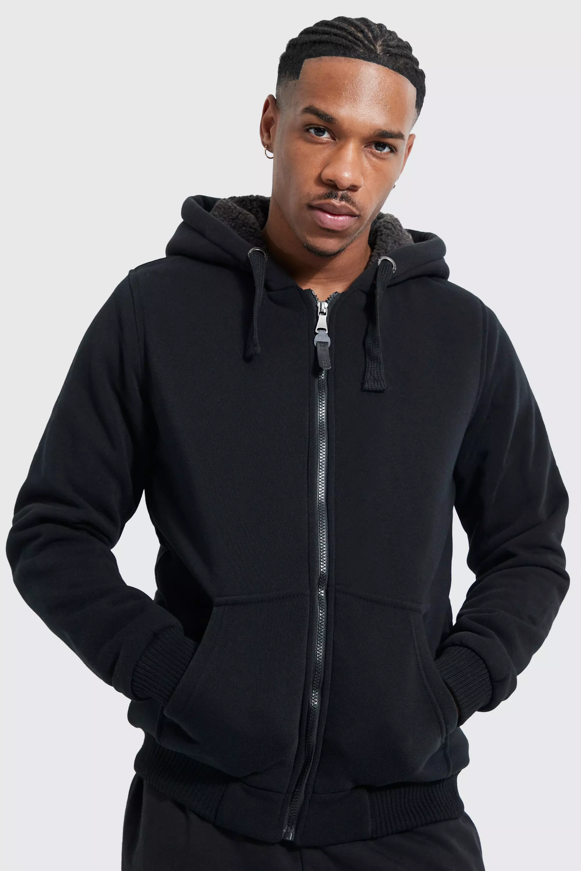 Borg lined zip up hoodie sale