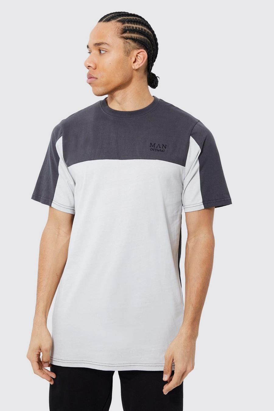 Stone beige Tall Long Line Color Block Man T-Shirt Met Tekst image number 1