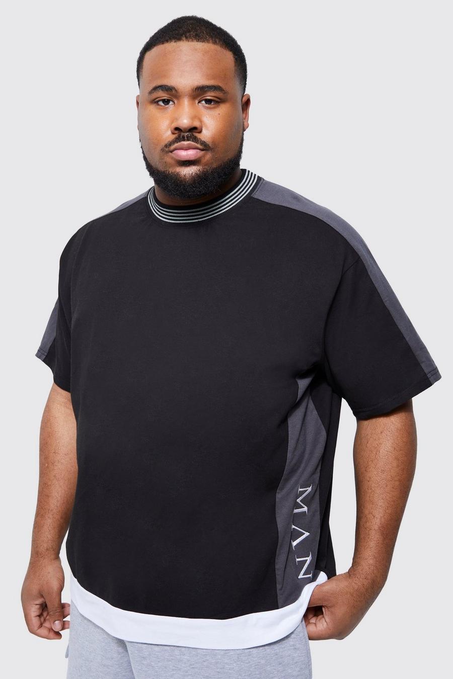 Plus Oversize T-Shirt mit Roman Man Print, Black image number 1