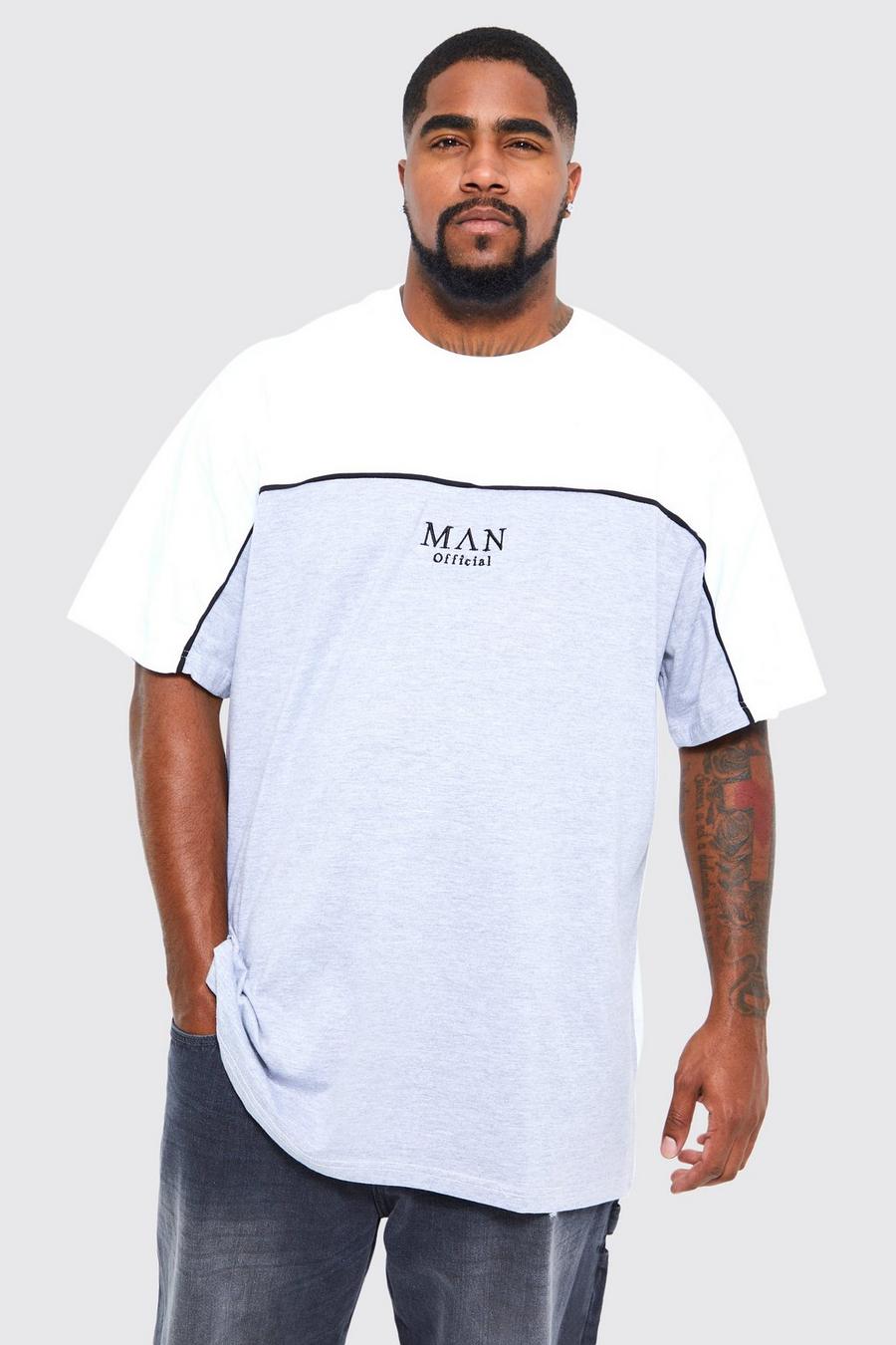 Grey marl Plus Longline Roman Man T-shirt With Piping 