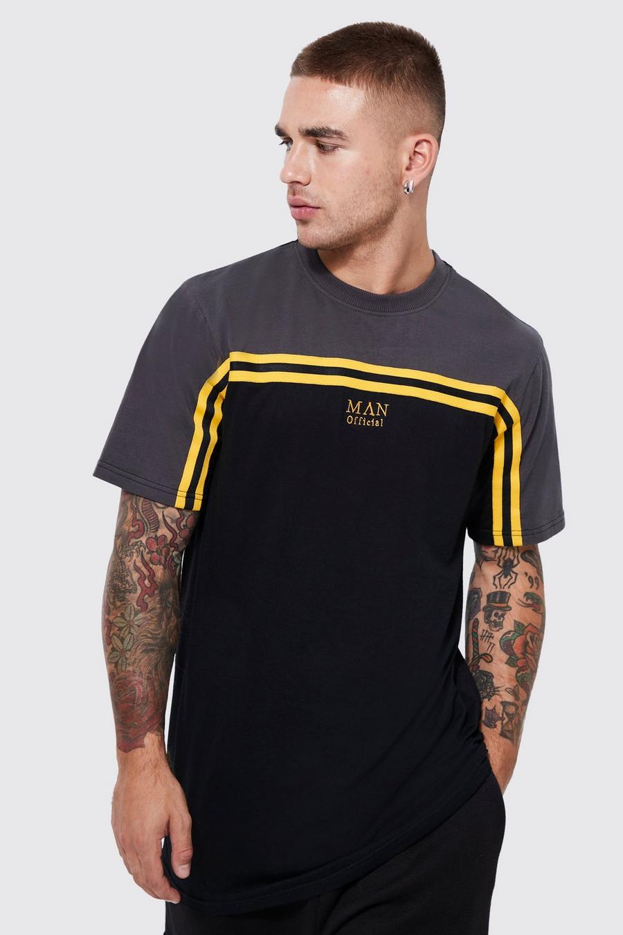 Black MAN Gold Lång t-shirt med kantband image number 1