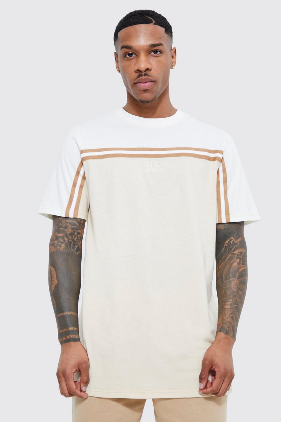 Sand beige Man Gold Long Line Chest Tape T-shirt