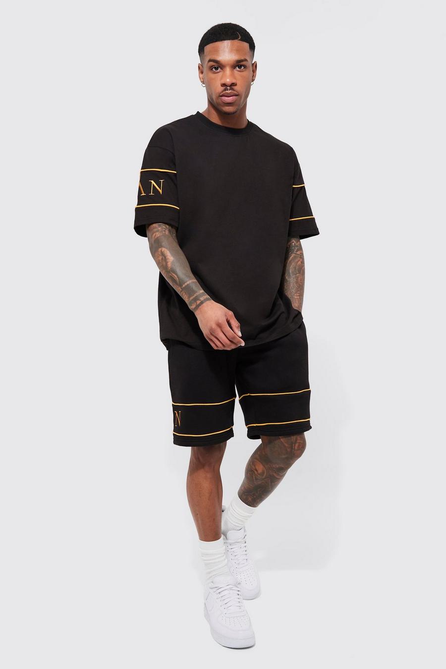 Black Man Gold Piped Short Tracksuit