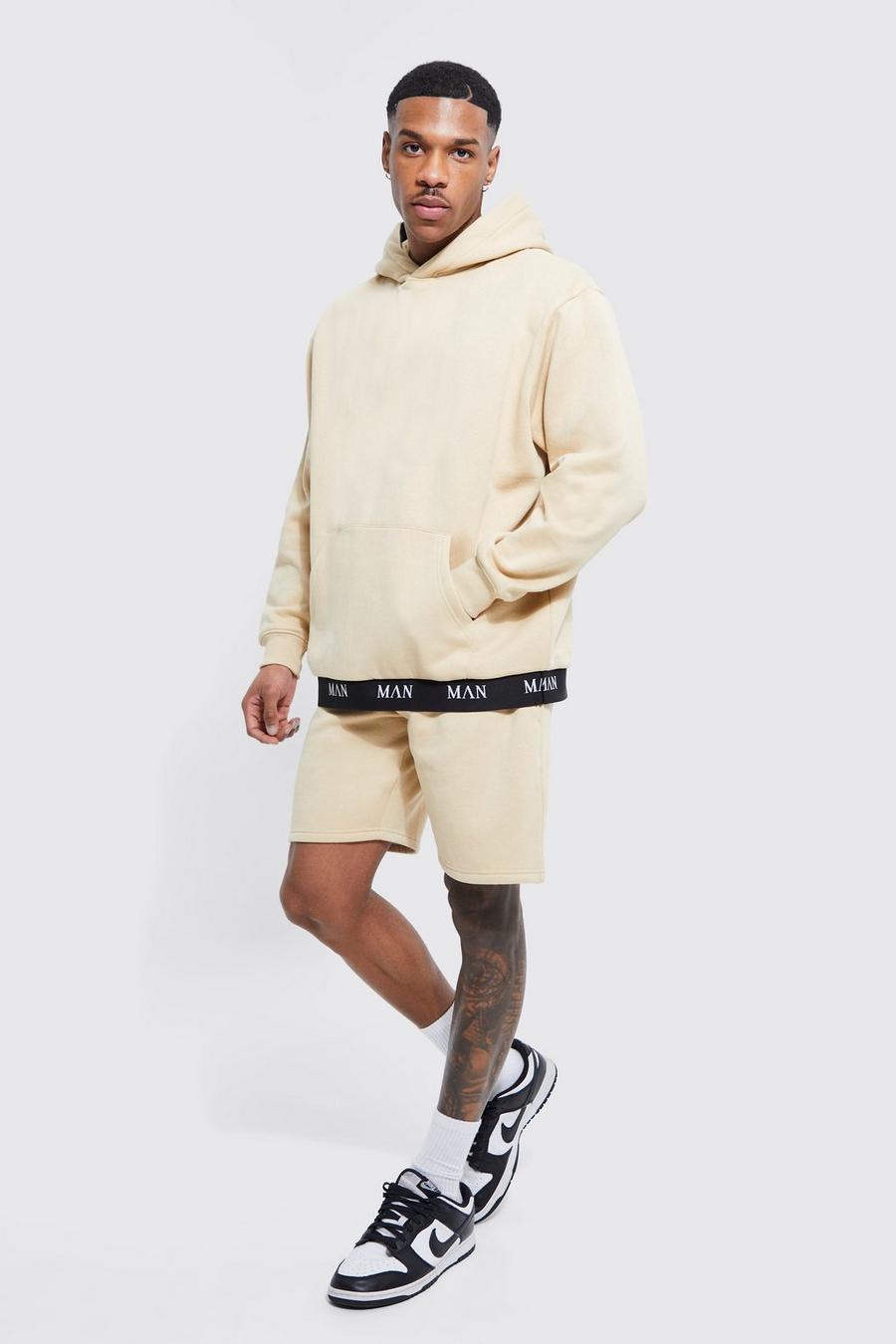 Sand beige Man Gold Tape And Jacquard Hooded Tracksuit