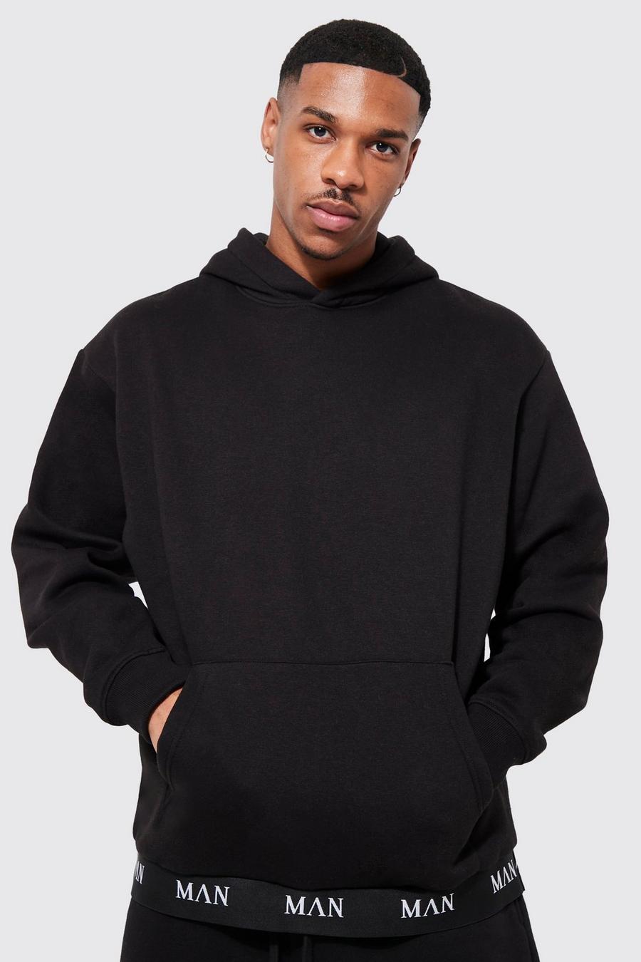 Man Gold Oversized Tape And Jacquard Hoodie, Black